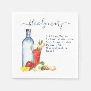 Cocktail Watercolor Recipe Mixed Drink Bloody Mary Napkin
