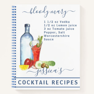 Cocktail Watercolor Recipe Mixed Drink Bloody Mary Notebook