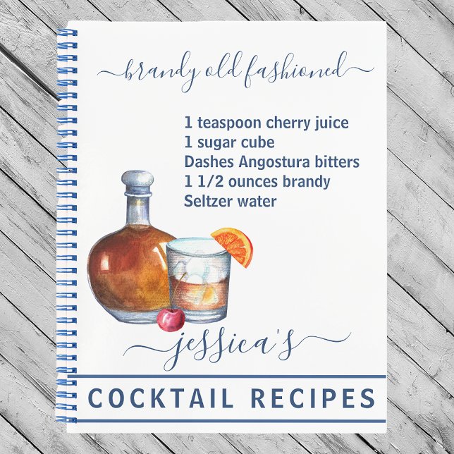 Cocktail Watercolor Recipe Mixed Drinks Brandy Notebook (Creator Uploaded)