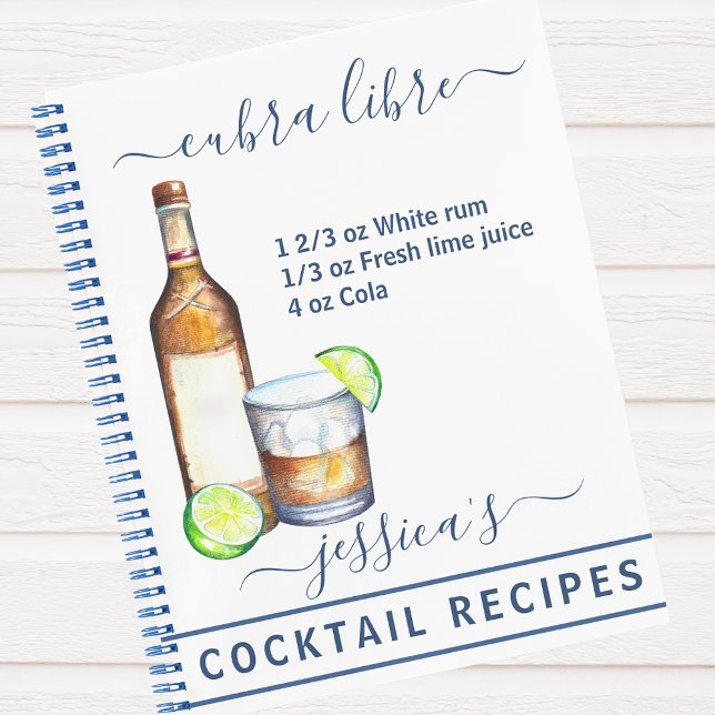 Cocktail Watercolor Recipe Mixed Drinks Rum Notebook (Creator Uploaded)