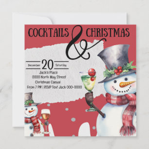Cocktails and Christmas Snowmen with Drinks Invitation
