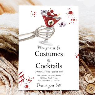 Cocktails and Costumes Boos Booze Adult Halloween  Invitation