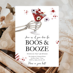 Cocktails and Costumes Boos Booze Adult Halloween  Invitation