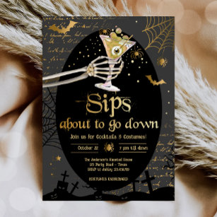 Cocktails and Costumes Brews Boos Booze Halloween  Invitation