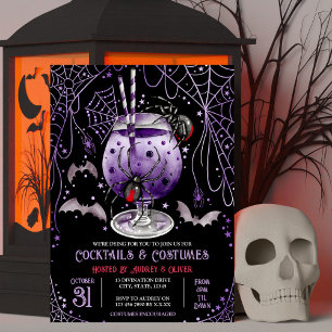 Cocktails and Costumes Halloween Black Widow Invitation