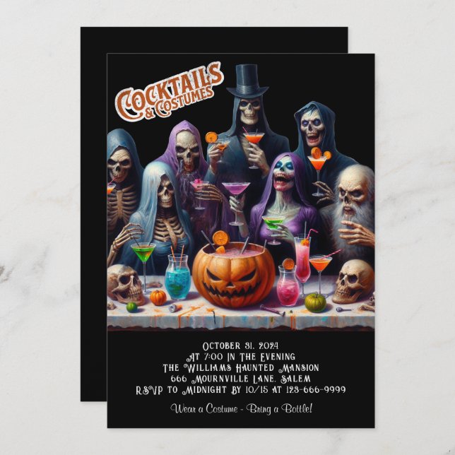 Cocktails and Costumes Halloween Party Invitation (Front/Back)