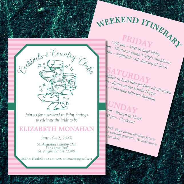 Cocktails and Country Clubs Bachelorette Invitation (Set the atmosphere for your cocktails and country club bachelorette weekend with these invitations. )