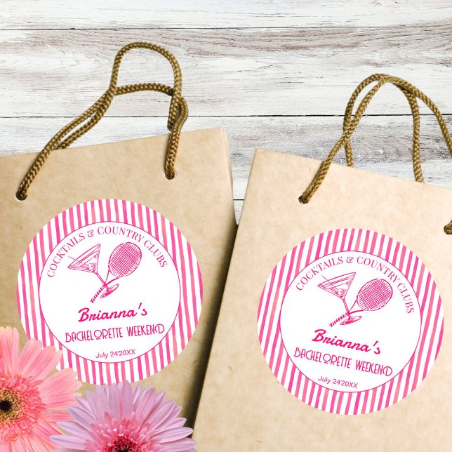 Cocktails and country clubs tennis Bachelorette Classic Round Sticker (Cocktails and country clubs tennis themed Bachelorette party favor Sticker)