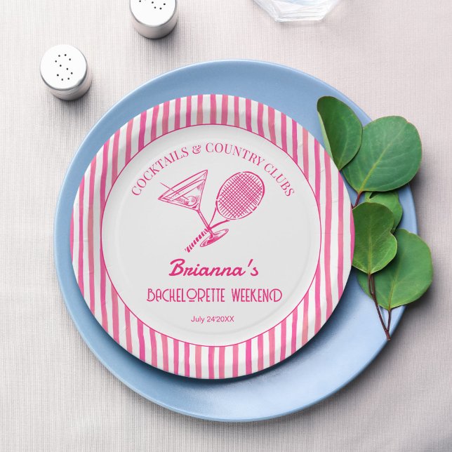Cocktails and country clubs tennis Bachelorette Paper Plate (Cocktails and country clubs last swing before the ring tennis Bachelorette party printed Plates)