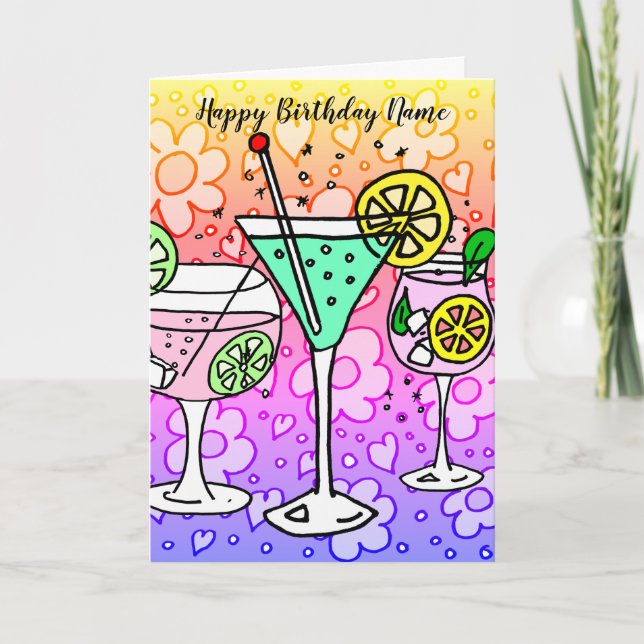 Cocktails and Flowers Birthday Card (Front)
