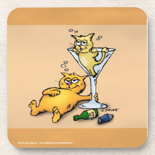 Cocktails and Kittens Gold Funny Coasters