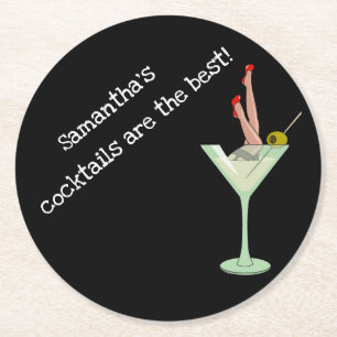 Cocktails are the Best! Editable Name Round Paper Coaster