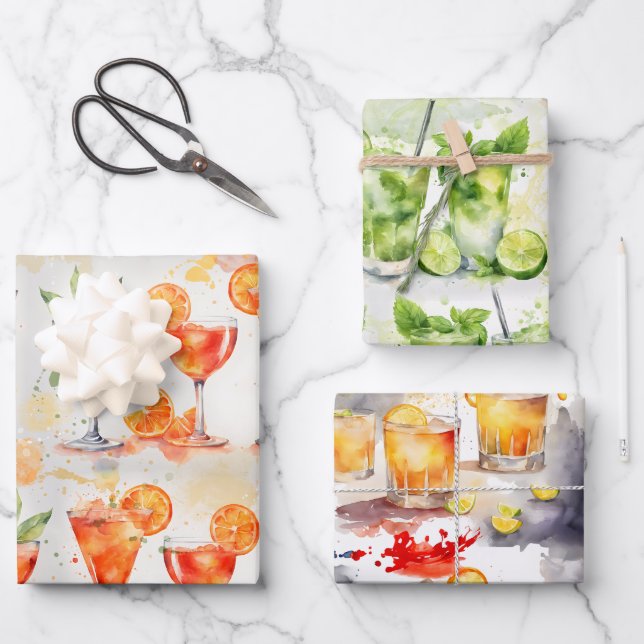 Cocktails at 7:00 wrapping paper sheet (Front)