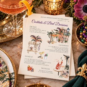 Cocktails & Bad Decisions Bachelorette Itinerary Invitation