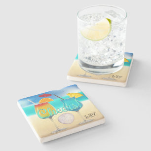 Cocktails Beach Monogram Coaster