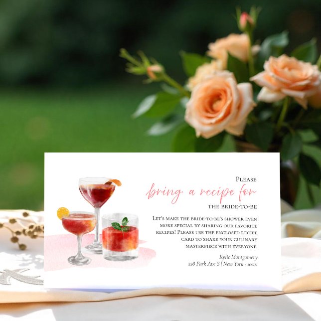 Cocktails Bridal Shower Recipe Request Card (Creator Uploaded)