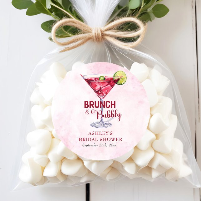 Cocktails Brunch & Bubbly Bridal Shower  Classic Round Sticker (Creator Uploaded)