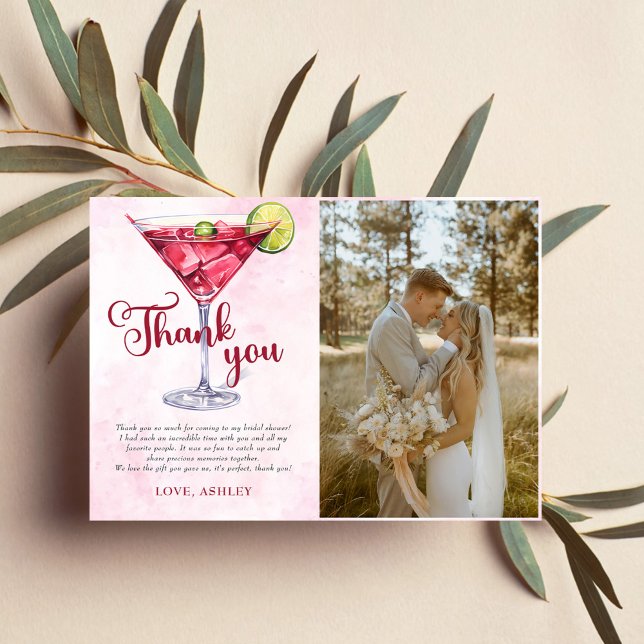 Cocktails Brunch & Bubbly Bridal Shower Photo Thank You Card (Creator Uploaded)