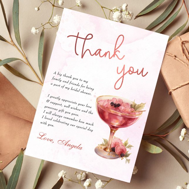 Cocktails Brunch & Bubbly Bridal Shower Thank You Card (Creator Uploaded)