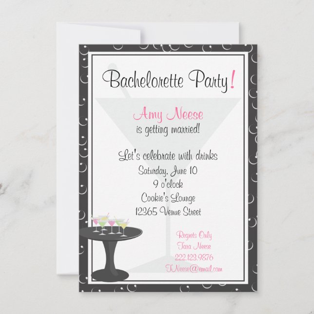 Cocktails & Bubbles Bachelorette Party Invitation (Front)