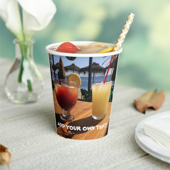 Cocktails by the Sea Custom Text Paper Cups (Insitu)