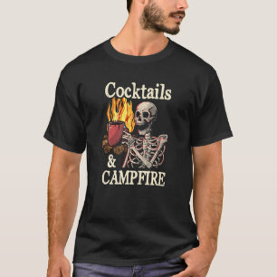 Cocktails & Campfire Vintage Camping Skull Summer T-Shirt