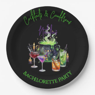 Cocktails & Cauldrons Halloween Bachelorette Party Paper Plate