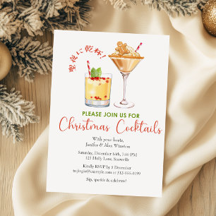 Cocktails Christmas Party Gingerbread Watercolor Invitation