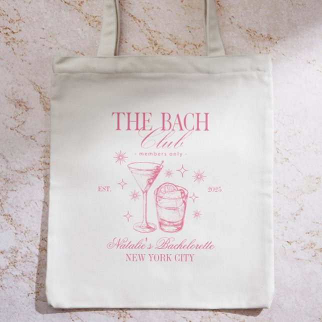 Cocktails Club Bachelorette Bridesmaids Party Pink Tote Bag (Vintage Cocktails Bachelorette Tote Bag)