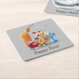 Cocktails Collection on Grey Square Paper Coaster
