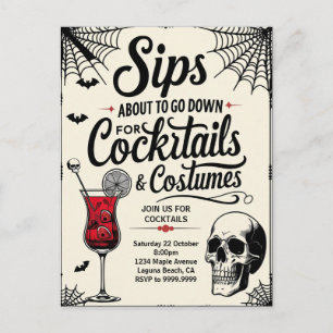 Cocktails & Costumes Halloween Holiday Postcard