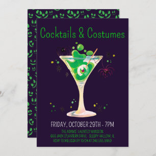 Cocktails & Costumes Purple Adult Halloween Party  Invitation