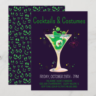 Cocktails & Costumes Purple Adult Halloween Party  Invitation