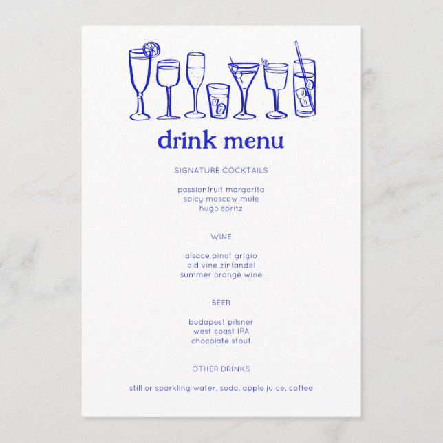 Cocktails Doodle Sketch Modern CUSTOM Drink Menu (Front)