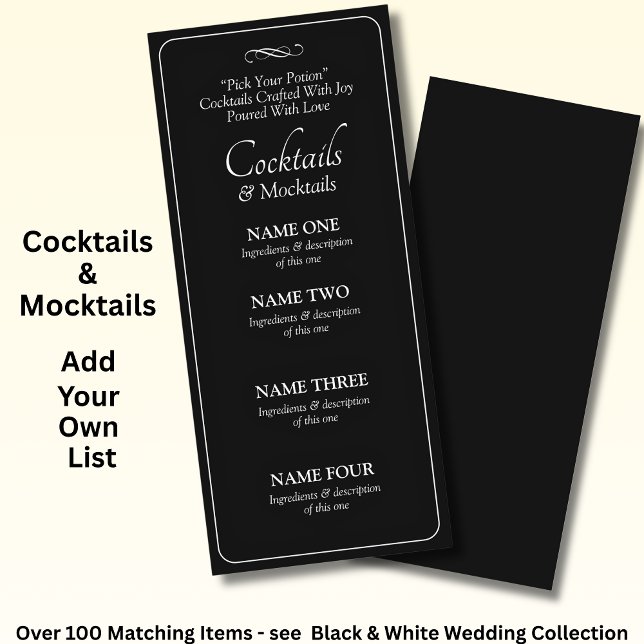 Cocktails Drinks Menu Card - Black White Infinity  (Creator Uploaded)