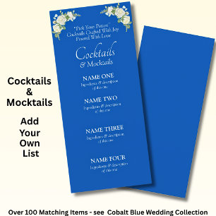 Cocktails Drinks Menu Card- Cobalt Blue & White 