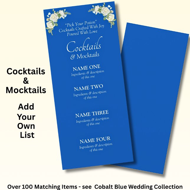Cocktails Drinks Menu Card- Cobalt Blue & White  (Creator Uploaded)