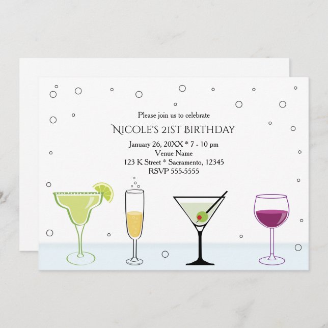 Cocktails Girls 21st Birthday Party Invitations (Front/Back)
