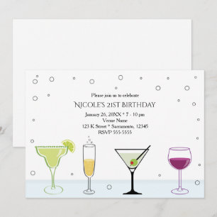 Cocktails Girls 21st Birthday Party Invitations