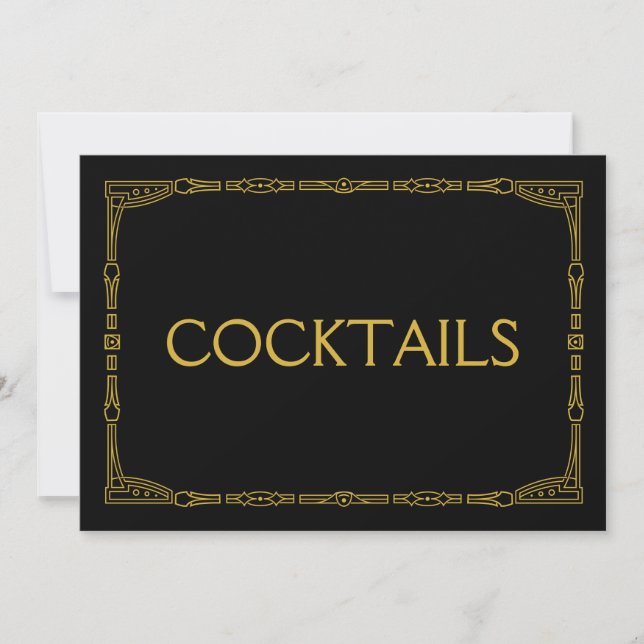 "Cocktails" Gold Art Deco Style Wedding Sign (Front)