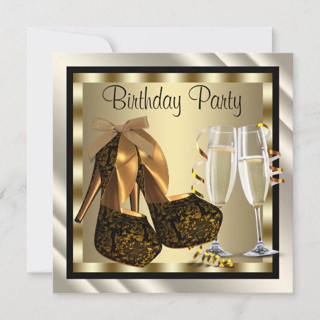 Cocktails Heel Shoes Womans Elegant Birthday Party Invitation (Front)