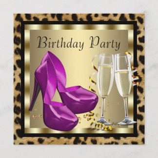 Cocktails High Heel Shoes Leopard Birthday Party Invitation