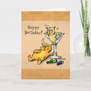 Cocktails & Kittens Cartoon Birthday Card