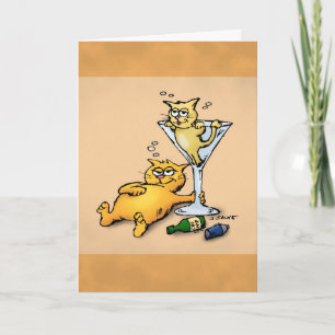 Cocktails & Kittens Cartoon Birthday Card