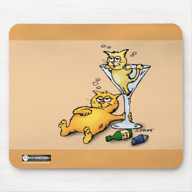 Cocktails & Kittens Gold Cartoon Mouse Pad (Front)
