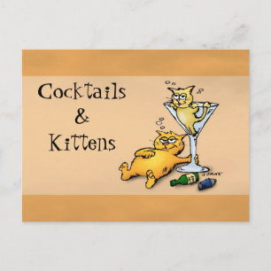 Cocktails & Kittens Gold Cartoon Post Card
