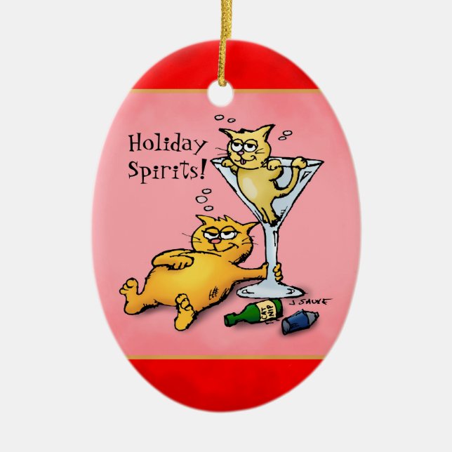 Cocktails & KIttens Holiday Spirits Red Ornament (Front)