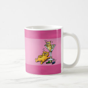 Cocktails & Kittens Pink Cartoon Illustration Coffee Mug