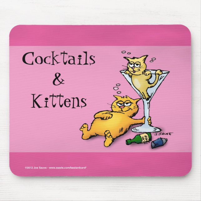 Cocktails & Kittens Pink Cartoon Mouse Pad (Front)