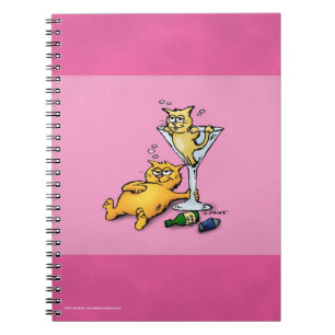 Cocktails & KIttens Pink Cartoon Notebook